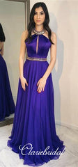 Halter Backless Chiffon Rhinestone Prom Dresses, Long Prom Dresses, Prom Dresses