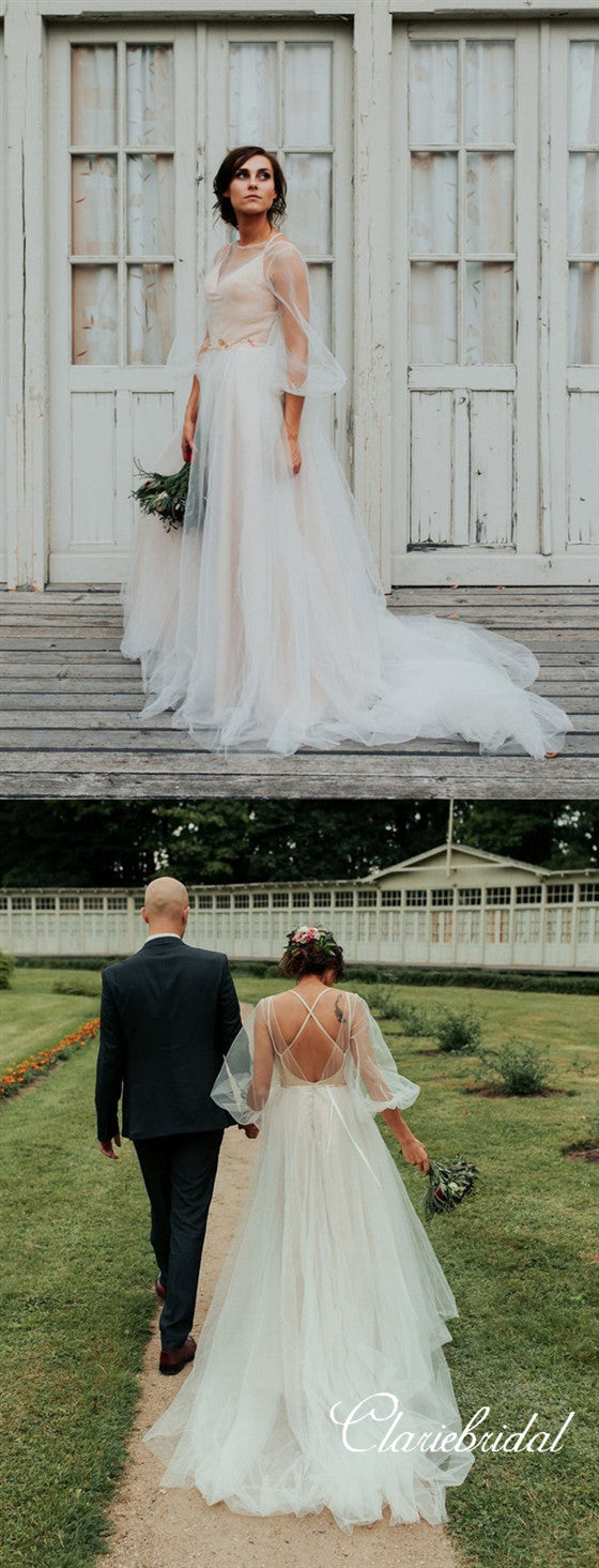 Boho Romantic Tulle Long Wedding Dresses, New Arrival Wedding Dresses