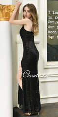 Black Sequin Side Slit Prom Dresses, Long Mermaid Prom Dresses, Affordable Prom Dresses