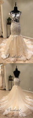 Cap Sleeves Mermaid Backless Sexy Lace Long Wedding Dresses